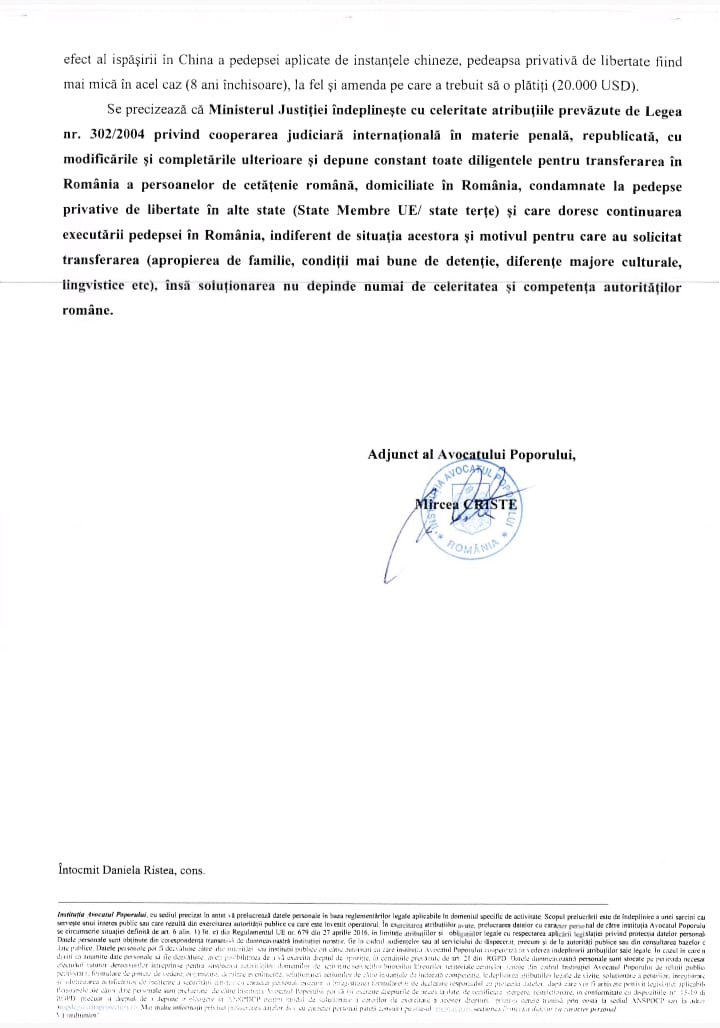 Ce șanse are românca deținută în China să fie adusă în țară în lipsa unor întâlniri diplomatice. Chinezii au trimis un număr de cont, unde familia Alinei Apostol trebuie să plătească prejudiciul 