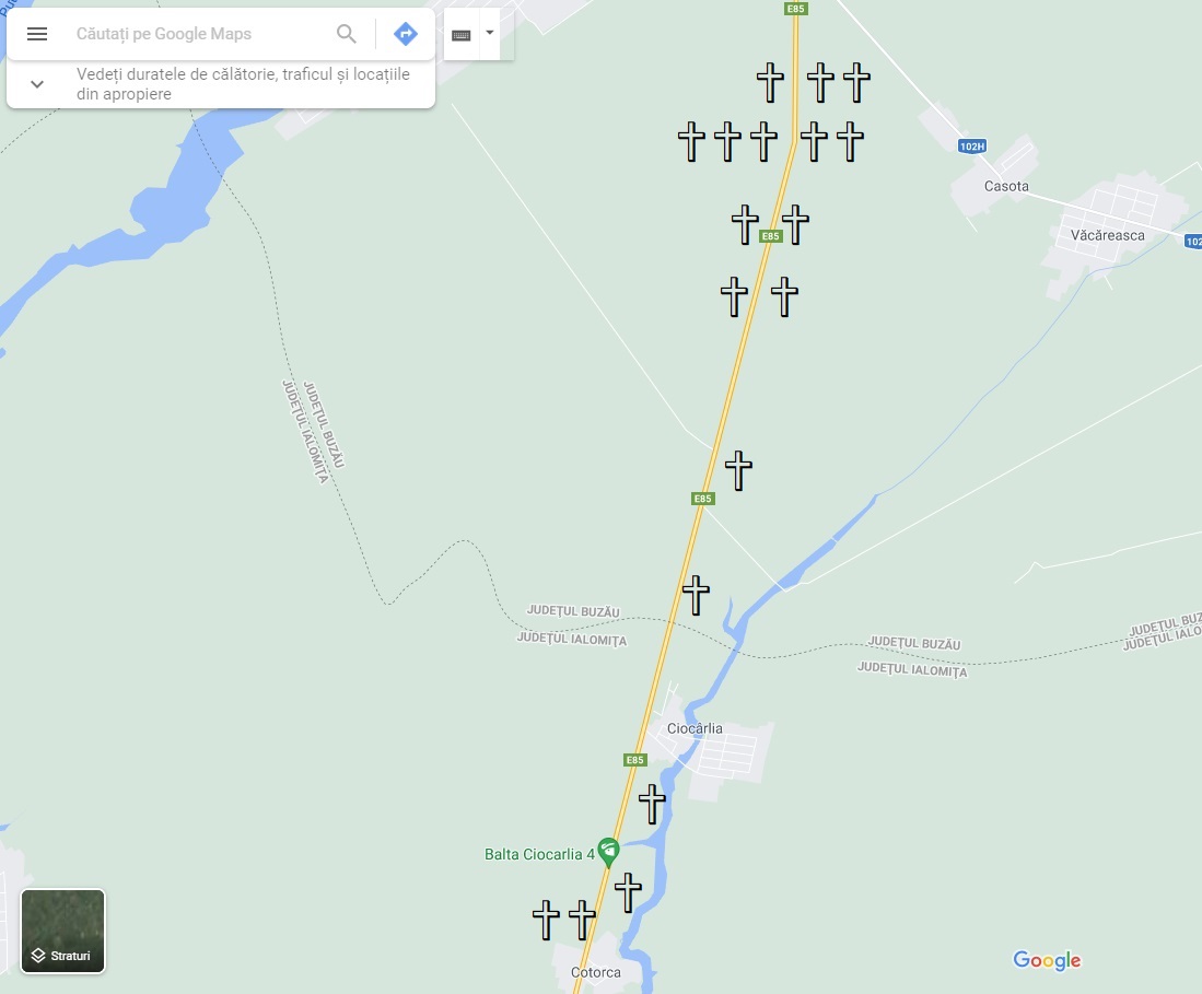 Drumul crucilor. Sunt 564 de cruci pe DN2 între București și Bacău, mai multe decât cele 550 de borne kilometrice dus-întors