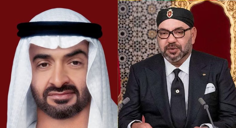 Right to Left: His Majesty King Mohammed VI of Morocco and UAE President His Highness Sheikh Mohamed bin Zayed Al Nahyan
