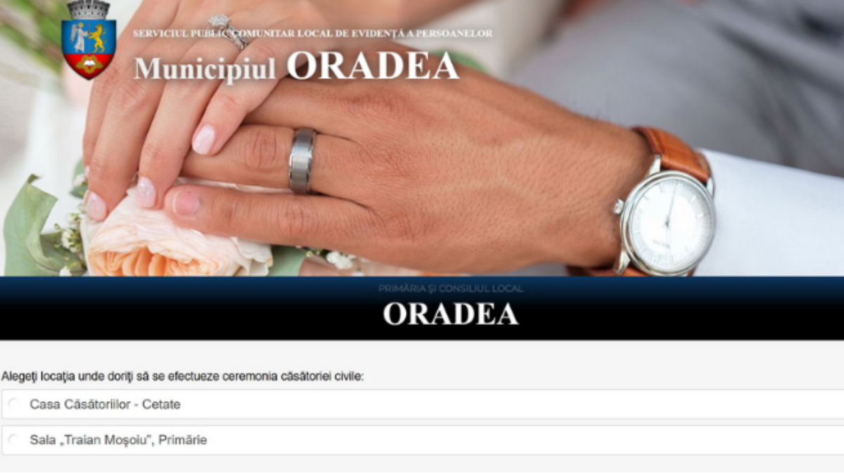 În Oradea, căsătoriile civile vor fi oficiate din 2025 doar la Primărie sau în incinta Cetăţii