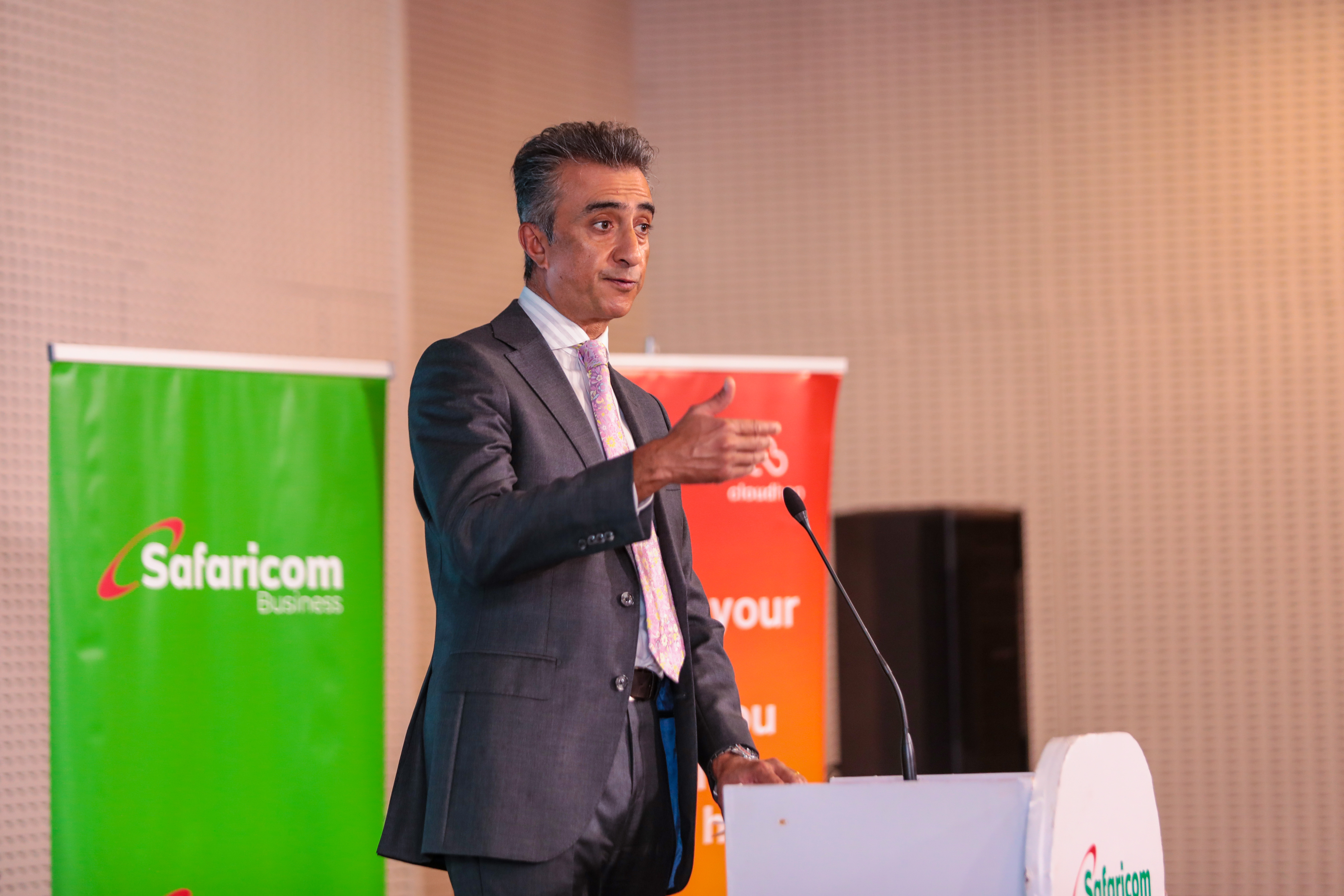 Vishal Patel, Managing Director at Copycat Limited addresses partakers at the launch ofSafaricom's partnership with Cloudflare and signing of Memorandum of understanding,aimed at providing integrated cybersecurity solutions. The event took place at the MichaelJoseph Center in Nairobi, Kenya, on October 15, 2024.