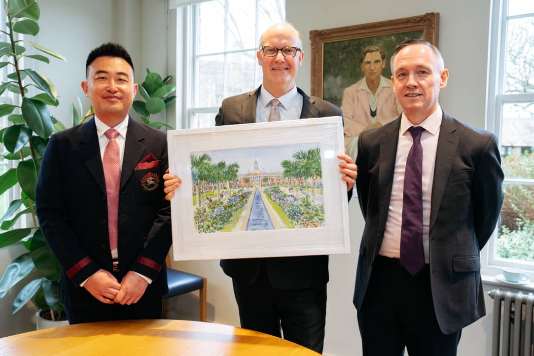 L-R: Mr Gordon Zhao, Executive Chairman, Charterhouse Lagos; Dr Alex Peterken, Head, Charterhouse UK; Mr John Todd, Director of Education and Founding Head, Charterhouse Lagos, during the signing ceremony between Charterhouse School and Charterhouse Lagos in Godalming, Uk, on Monday, March 20, 2023.
