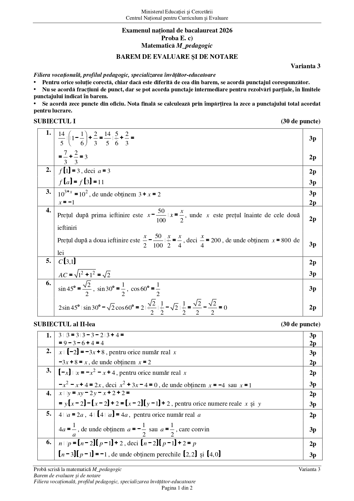 Baremul de corectare la BAC matematică 2026
