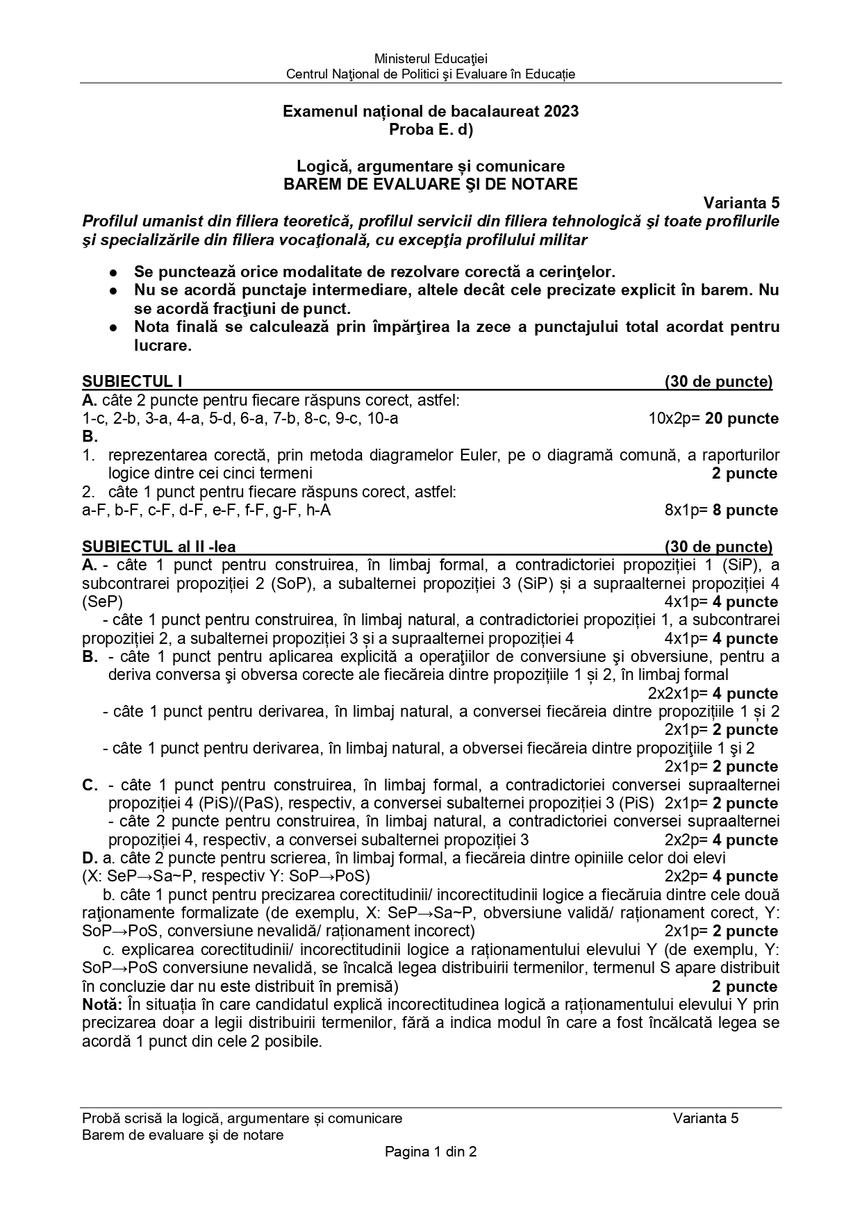 Baremul de corectare pentru proba de Logică Bacalaureat 2023 a fost publicat de Ministerul Educației