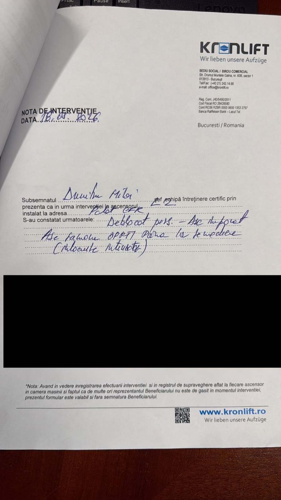 Reprezentanții firmei Kronlift care a făcut revizia susțin că liftul din Ministerul Transporturilor nu s-a prăbușit: „A depășit stația parter, se poate întâmpla să se oprească mai brusc”. ISCIR îi contrazice: „A căzut de la etajul 4”