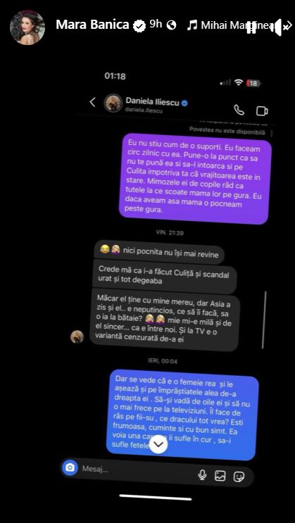 Reacția Danielei, iubita lui Culiță Sterp, după ce Mara Bănică a publicat o conversație în care vorbea urât de mama Geta: „Făceam circ zilnic cu ea”
