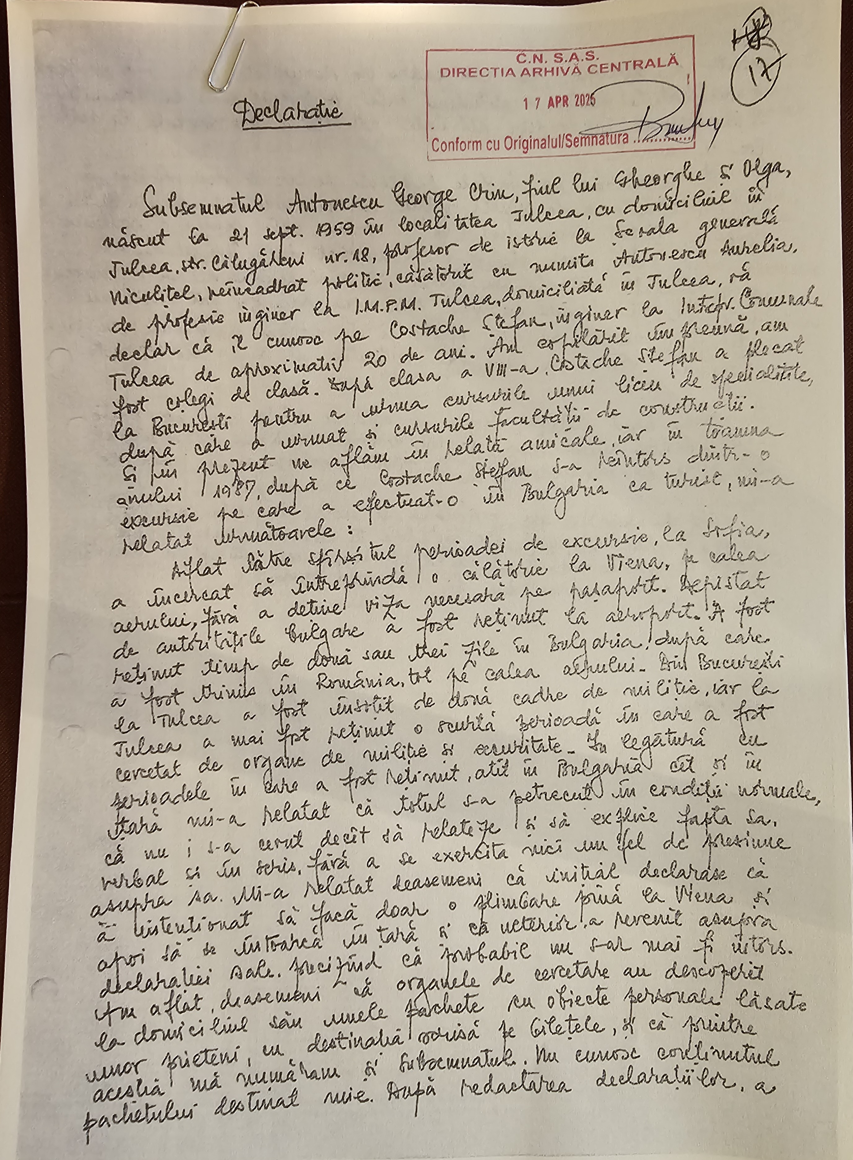 Cum arată declarația dată de Crin Antonescu la Securitate și ce a scris despre un prieten în 1988