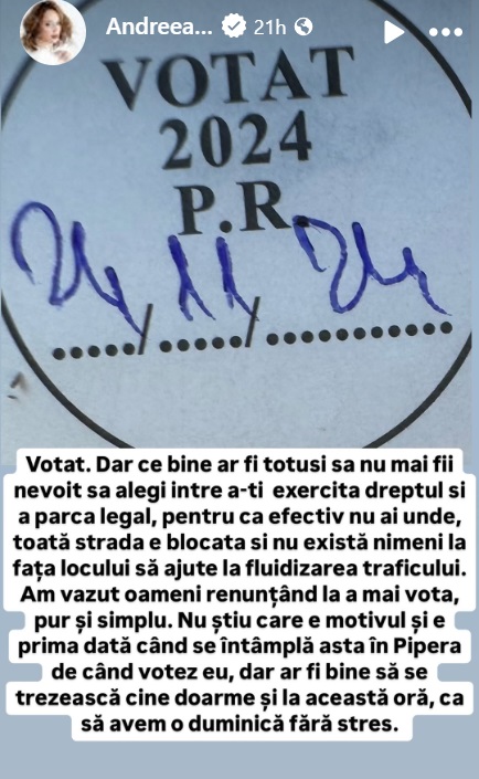 Problema pe care a avut-o Andreea Marin când a mers să voteze în București. A dezvăluit totul: „Am văzut oameni renunțând la a mai vota”