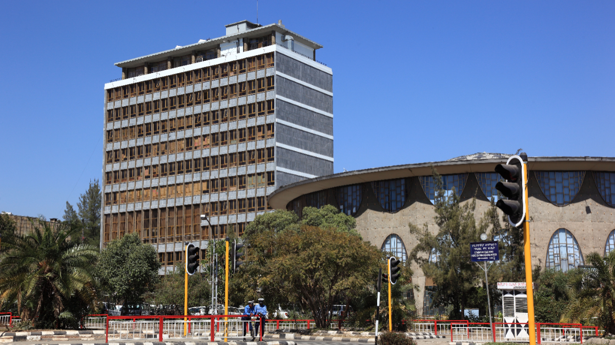 Addis Ababa, in the city center, high-rise, office building, office building, the Rotunda is the National Bank [Photo by: Bildagentur-online/Universal Images Group via Getty Images]