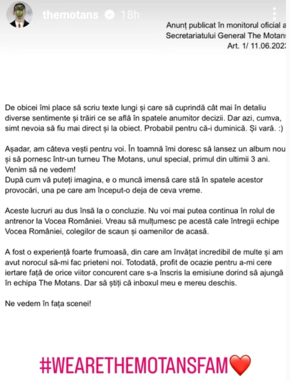 Denis Roabeș, solistul The Motans, și-a anunțat plecarea de la „Vocea României”. De ce nu va mai fi antrenor în sezonul următor. „Simt nevoia să fiu mai direct”