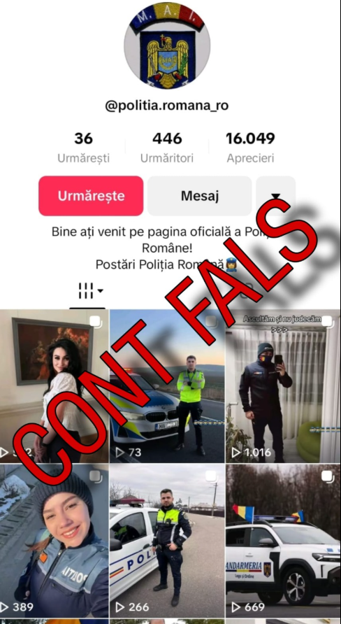 Atenție la polițiștii falși de pe TikTok. MAI a postat lista conturilor fake: „Vor să inducă în eroare cetățenii”