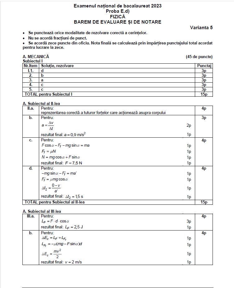 Baremul de corectare la BAC Fizică 2023 a fost publicat de Ministerul Educației. Cum trebuiau rezolvate subiectele