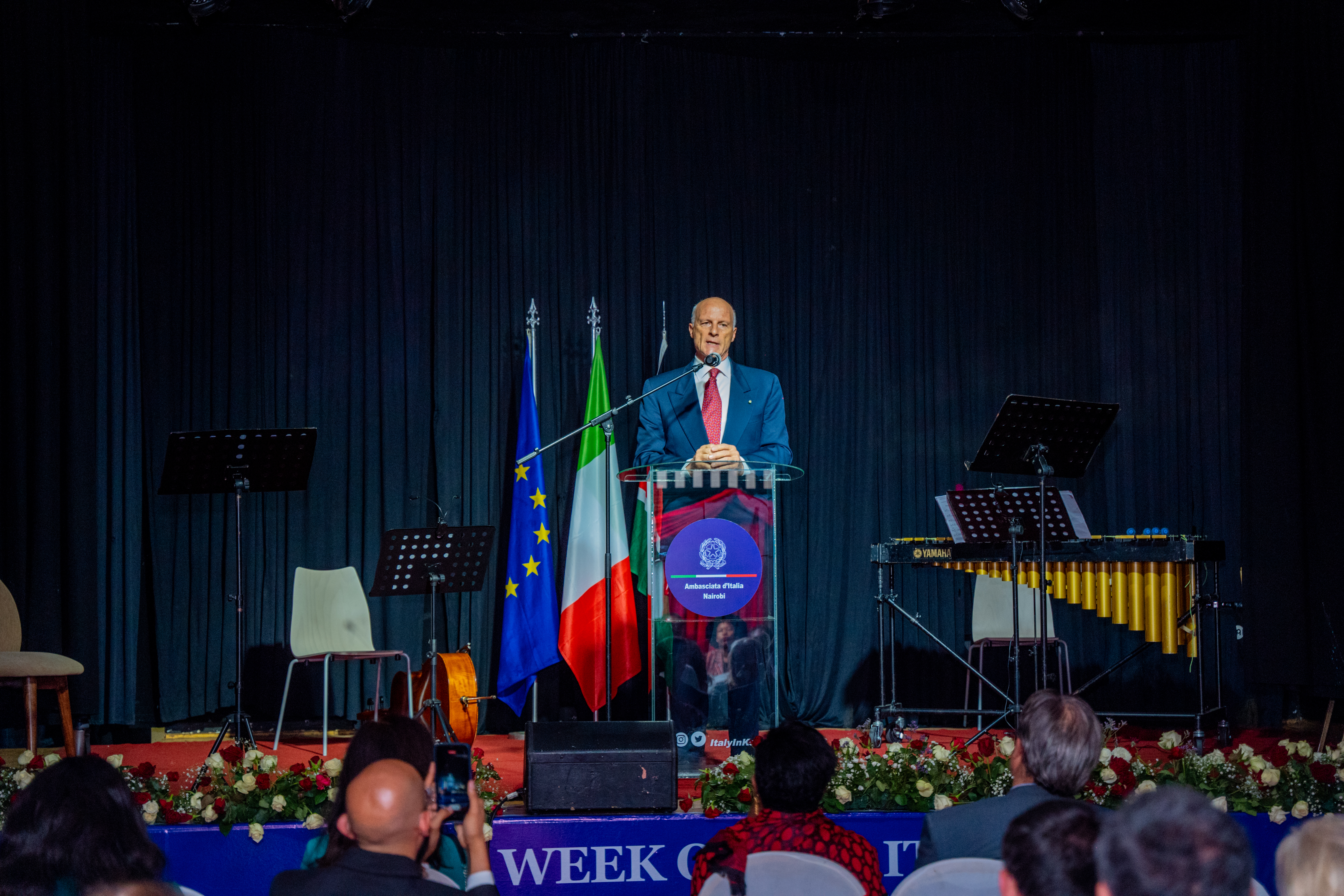 The Ambassador of Italy, HE Roberto Nataliand at Ukumbi Mdogo at the closing of 'Found in Translation' literary event