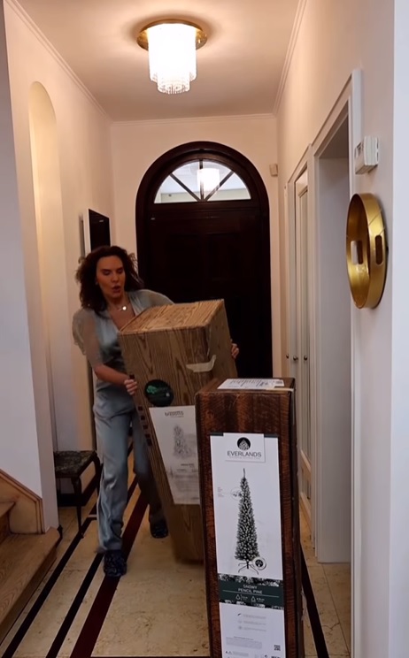 Imagini din sufrageria Annei Lesko, decorată de Crăciun. Are cinci brazi în living, pe care nu i-a împodobit cu globuri