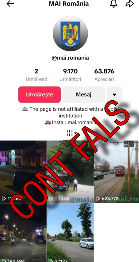 Atenție la polițiștii falși de pe TikTok. MAI a postat lista conturilor fake: „Vor să inducă în eroare cetățenii”