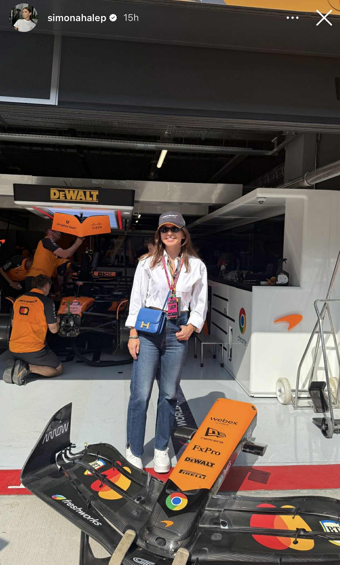 Cât costă geanta albastră Hermes purtată de Simona Halep la Formula 1 din Ungaria. A călătorit acolo cu avionul privat