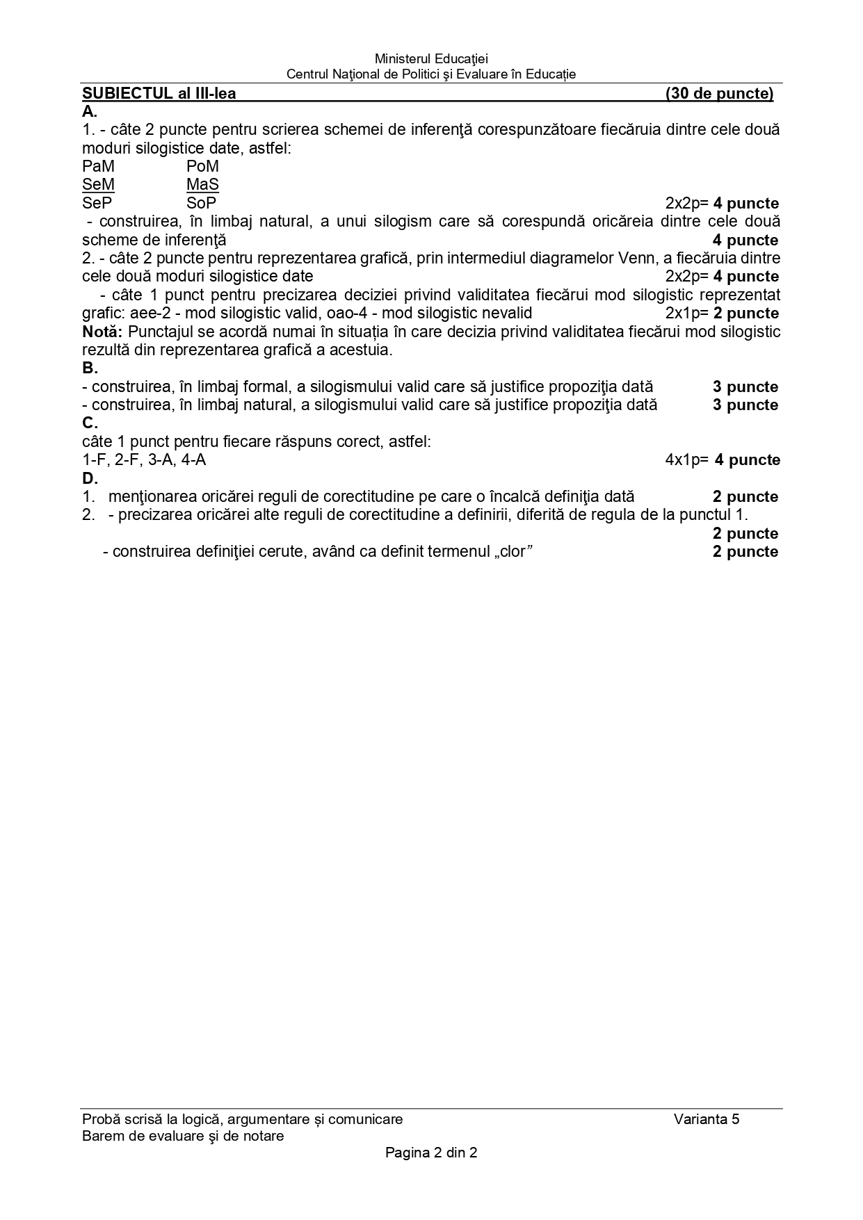Baremul de corectare pentru proba de Logică Bacalaureat 2023 a fost publicat de Ministerul Educației