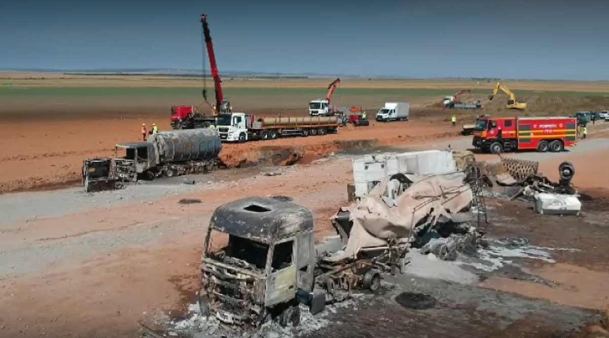 Imagini din dronă cu locul unde a avut loc explozia de pe șantierul Autostrăzii Moldovei