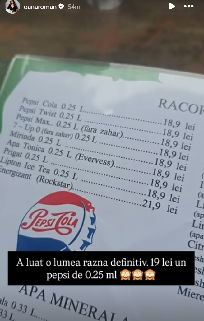 Reacția Oanei Roman când a văzut cât costă o sticlă de suc de 250 ml, la o terasă. „A luat-o lumea razna definitiv”