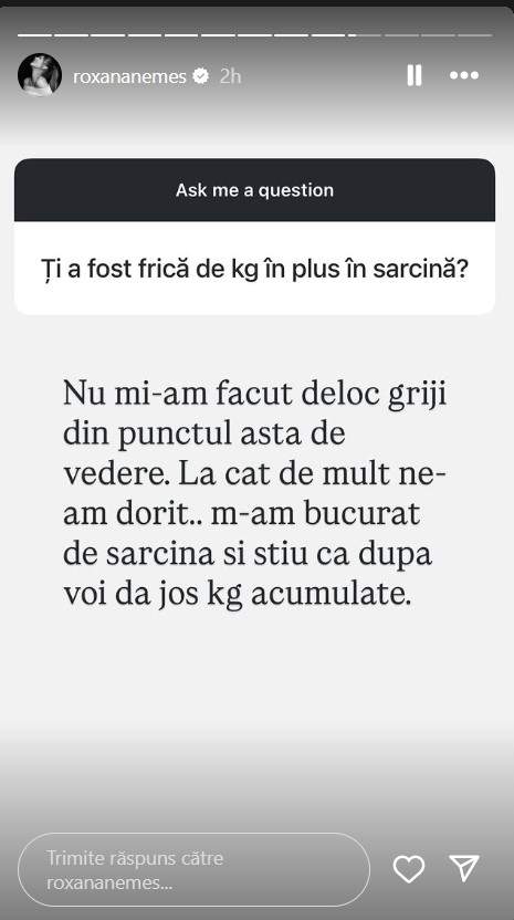 Ce a răspuns Roxana Nemeș atunci când a fost întrebată dacă se teme că a luat câteva kilograme pe timpul sarcinii. „La cât de mult ne-am dorit...”