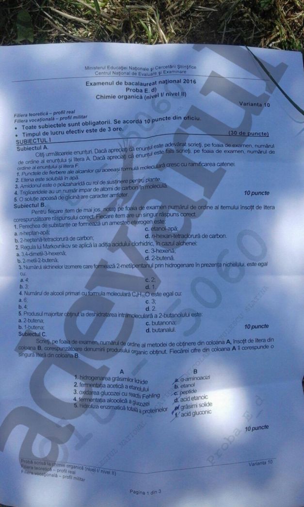 BACALAUREAT 2016. SUBIECTE ȘI BAREM EDU.RO. Ce subiecte au avut de rezolvat elevii