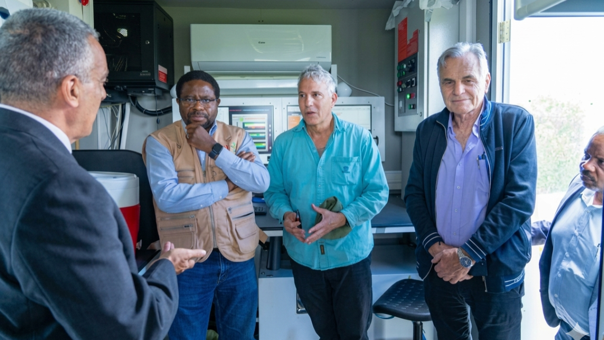 Israel’s Ambassador to Kenya Gideon Behar tours the mobile climate laboratory at ILRI’s Kapiti research station, highlighting efforts to bridge Africa’s climate data gap. [ Photo by Capital FM Kenya]