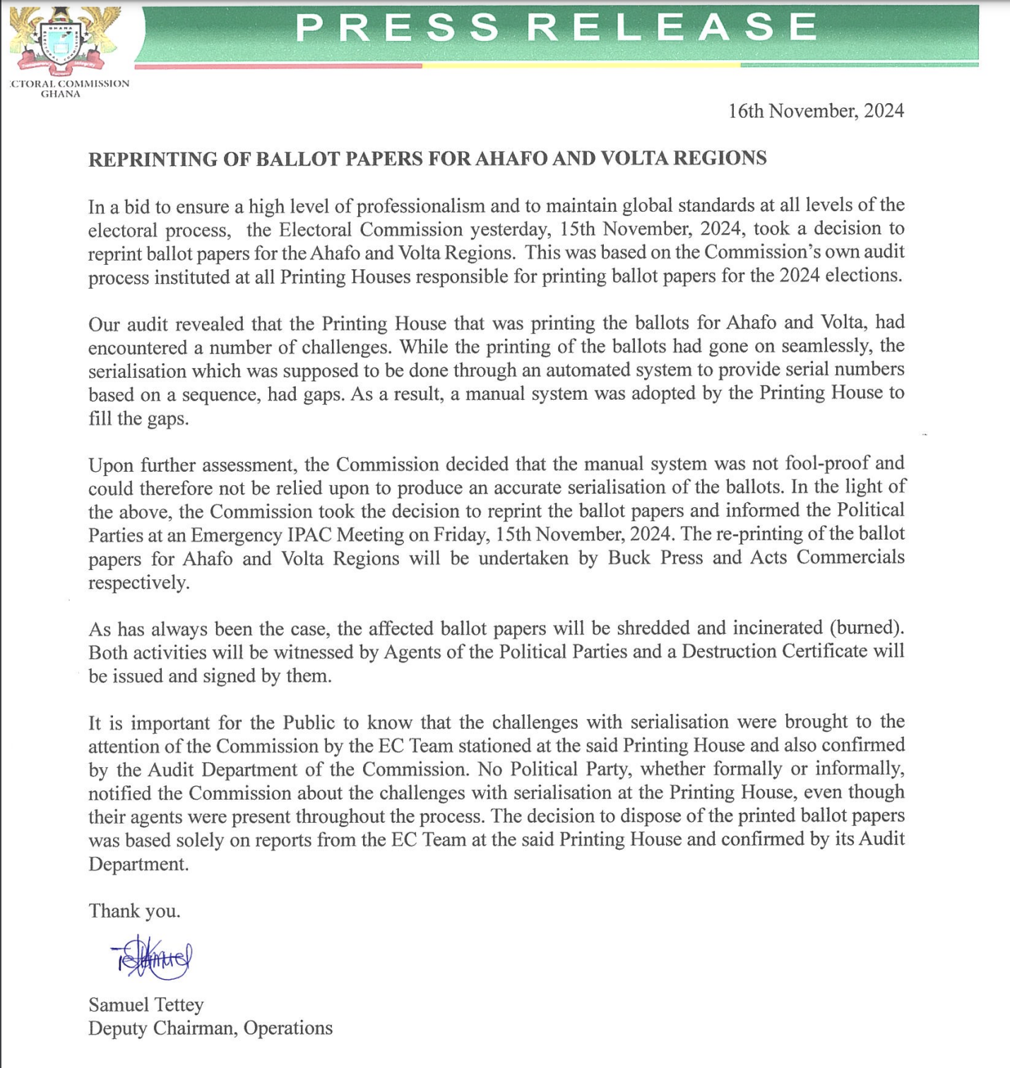 NDC did not raise issue about serialisation of Ahafo & Volta ballots – Dr. Bossman Eric Asare