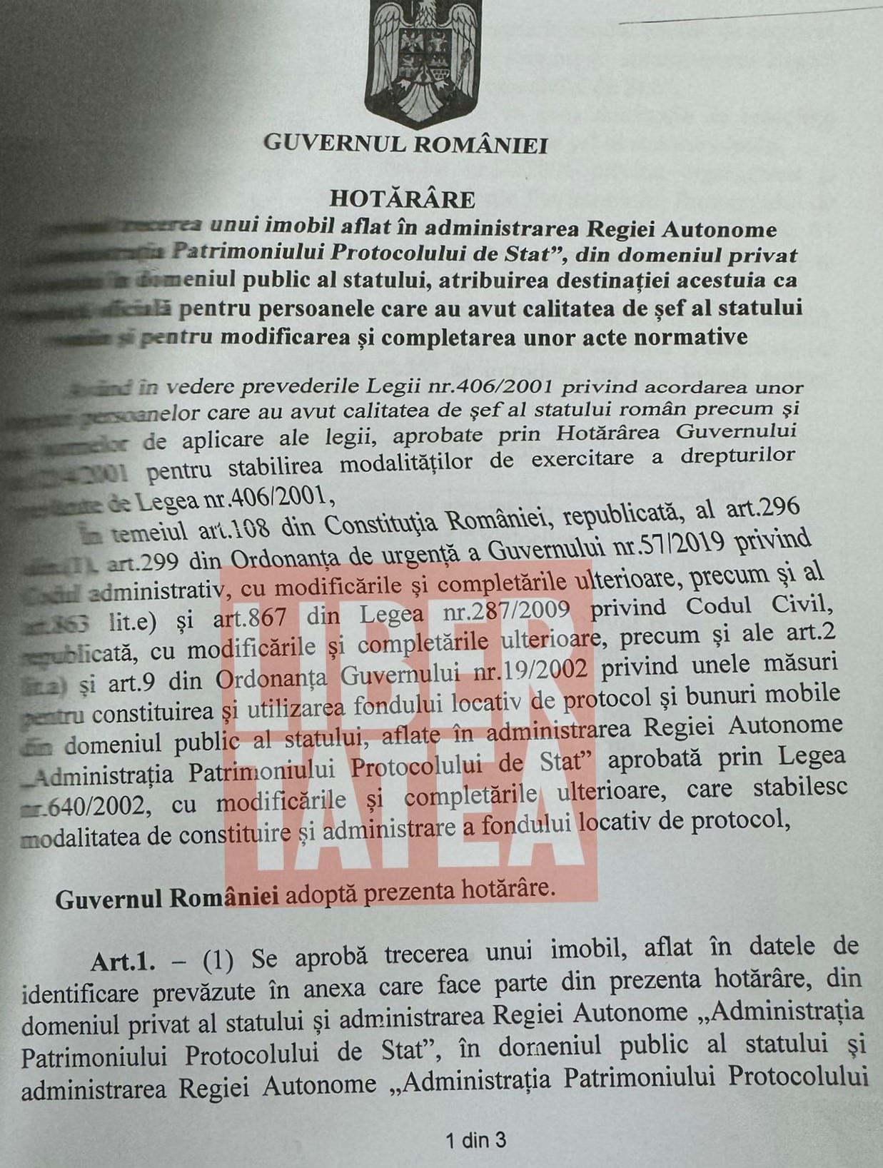 HG-ul semnat de Nicolae Ciucă în 2022 prin care vila din Aviatorilor 86 se atribuie șefilor de stat, desecretizat de Guvern | DOCUMENT