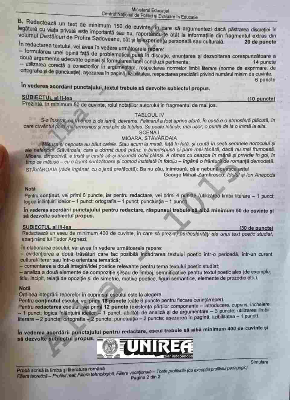 Subiecte Simulare Bac Română 2022 și barem de corectare. Ce a picat la simulare Bac 2022