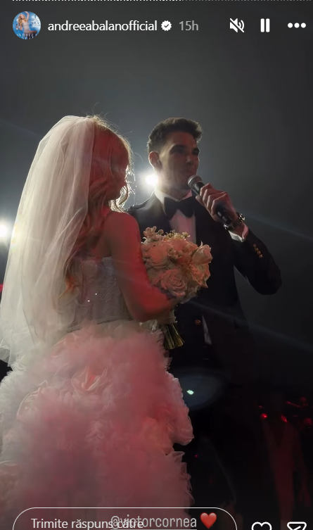Andreea Bălan a îmbrăcat rochia de mireasă și s-a „căsătorit” cu Victor Cornea pe scena Sălii Palatului