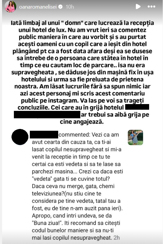 Oana Roman, dur criticată de angajatul unui hotel de lux de pe litoral. „Apropo, când intri undeva, se dă «Bună ziua!»”