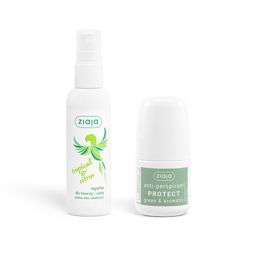Mgiełka do twarzy i ciała tropical & citrus oraz Antyperspirant Protect green & aromatic