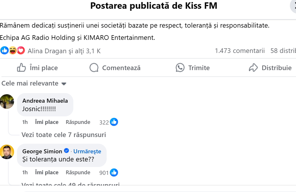 Mesajul transmis de Kiss FM, după ce Connect-R a fost interzis la concertul organizat pe 2 decembrie. Reacția neașteptată venită din partea lui George Simion