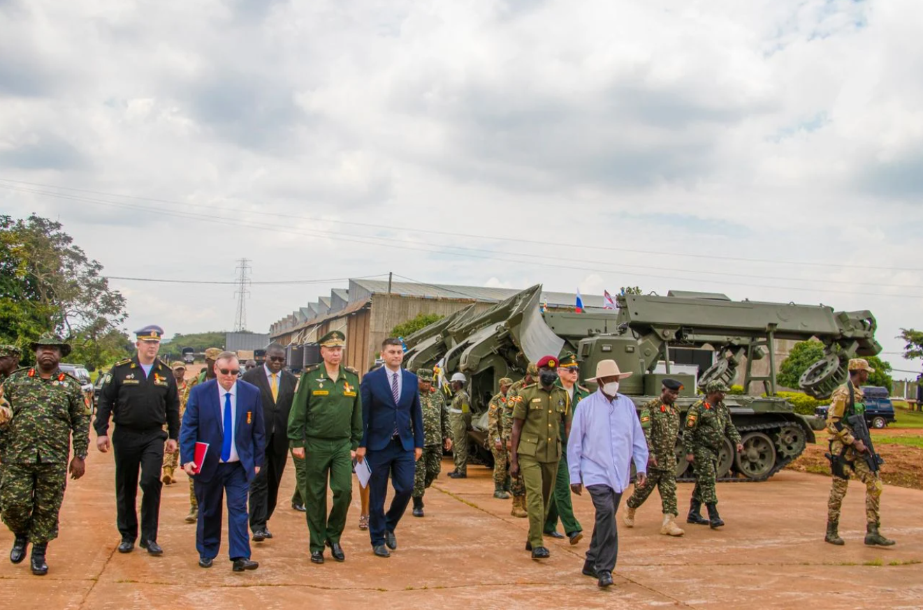 Handover of Russian-donated military and engineering equipment valued at $53 million at Gaddafi Military Barracks, Magamaga, Uganda, October 26, 2025. (Image: Presidential Press Unit (PPU))