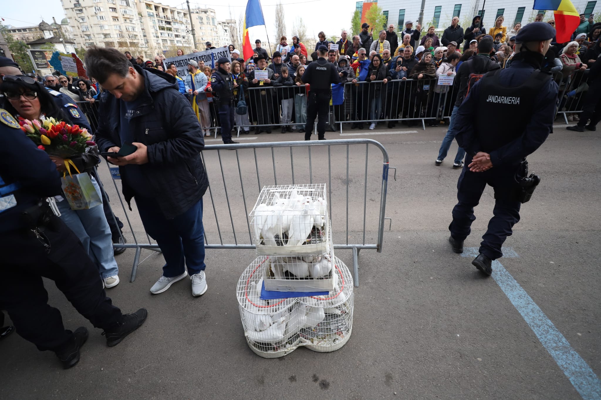 Călin Georgescu, în fața judecătorilor de la Înalta Curte. Susținătorii lui au venit cu porumbei albi și flori: „Pace, credință și iubire”