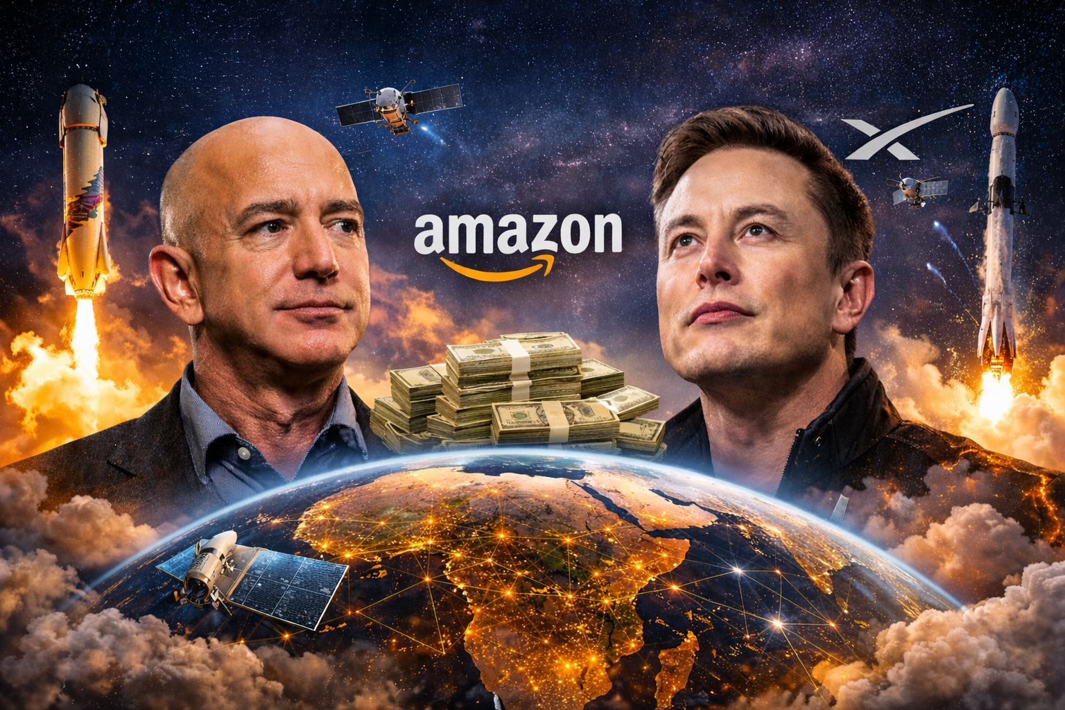 Satellite broadband competition intensifies as Amazon explores a $9bn acquisition of Globalstar to strengthen its Project Kuiper rollout and challenge Starlink’s dominance in Africa’s connectivity market. [AI-generated Image]