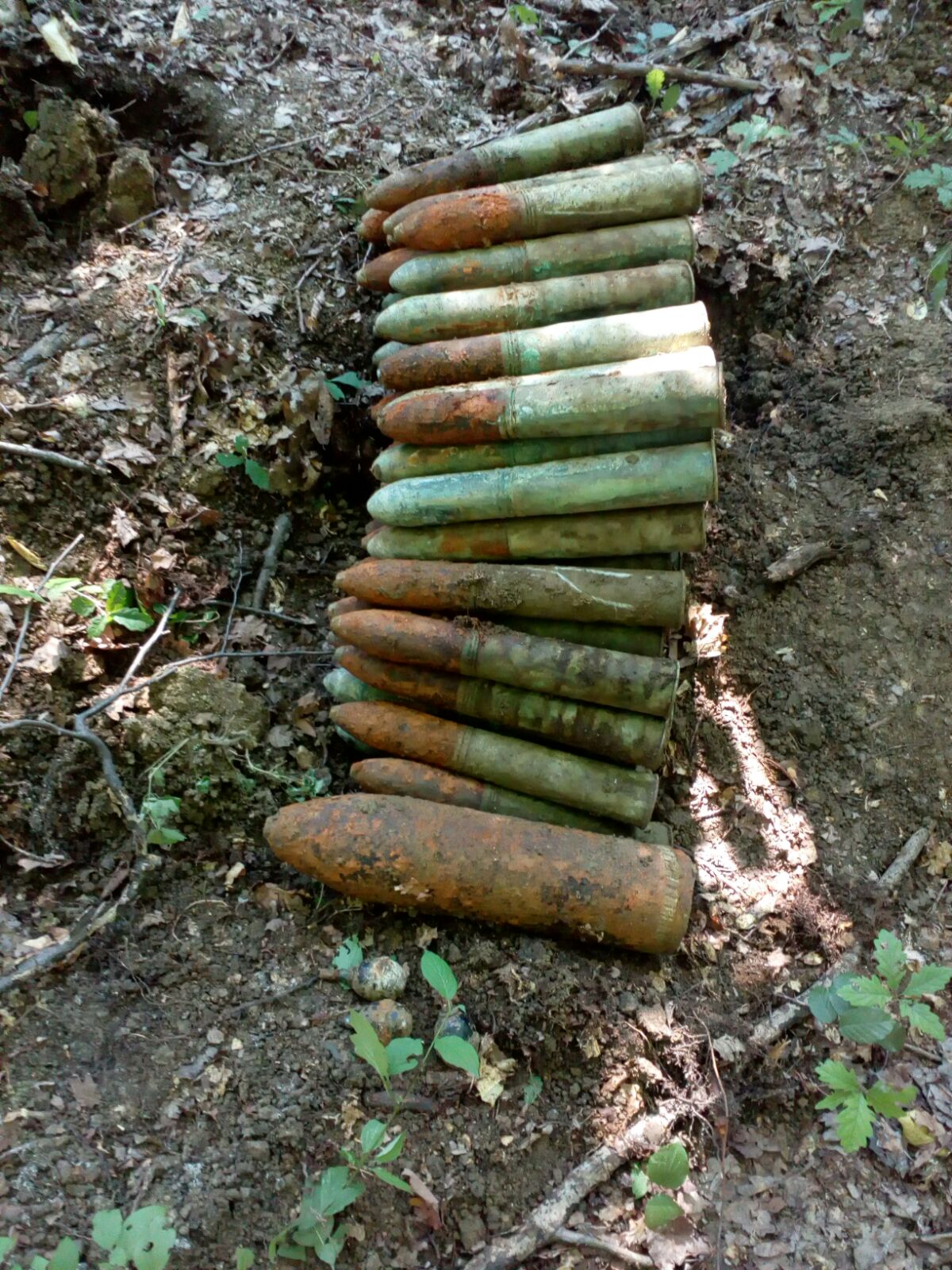 FOTO/ Căutatorul de comori din Vrancea care a găsit grenade și cartușe zilele trecute a descoperit luni un adevărat arsenal