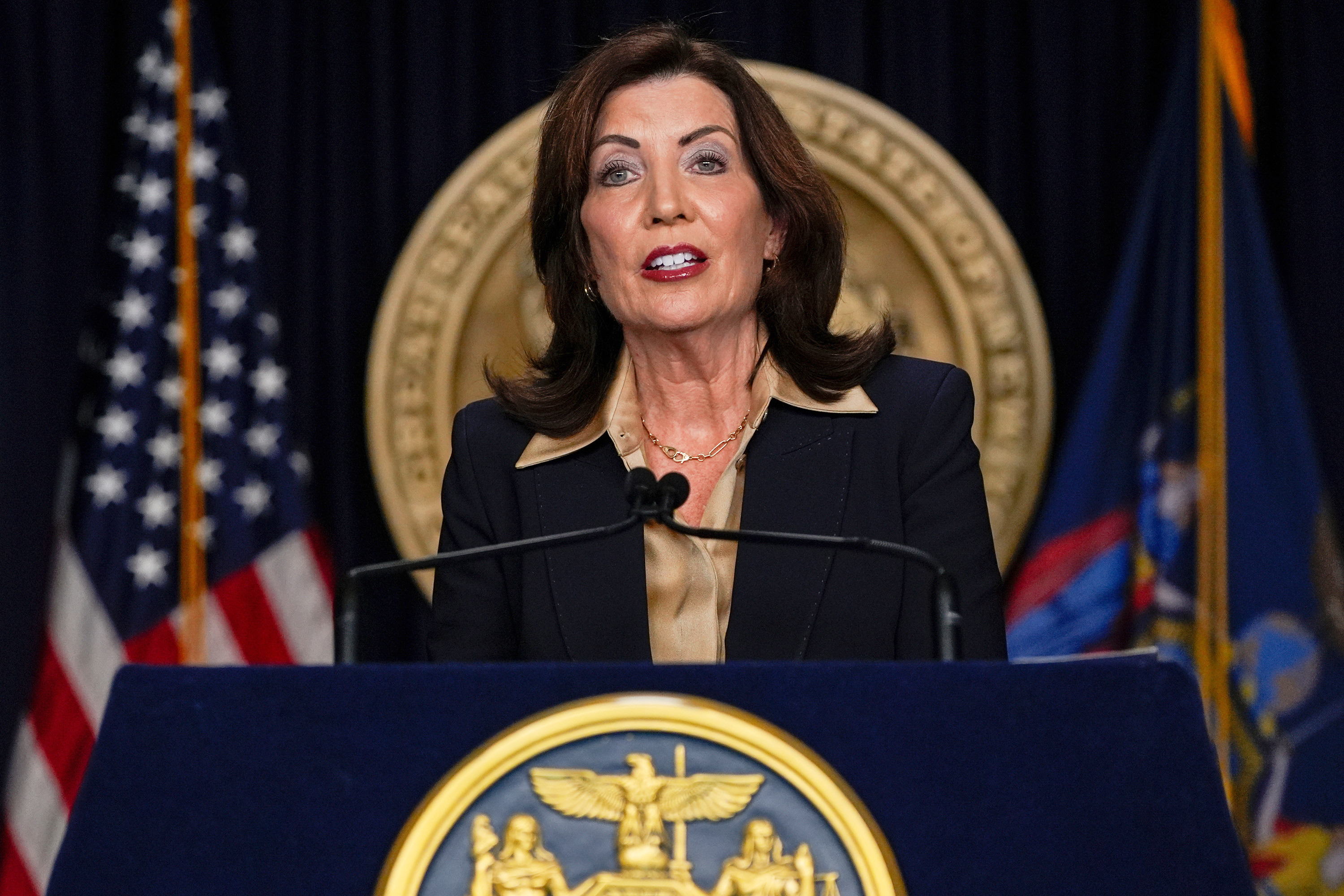 New York Gov. Kathy Hochul (D) signaled she is open to legislation that would impose a 100 percent state income tax on payouts from the federal government's planned 