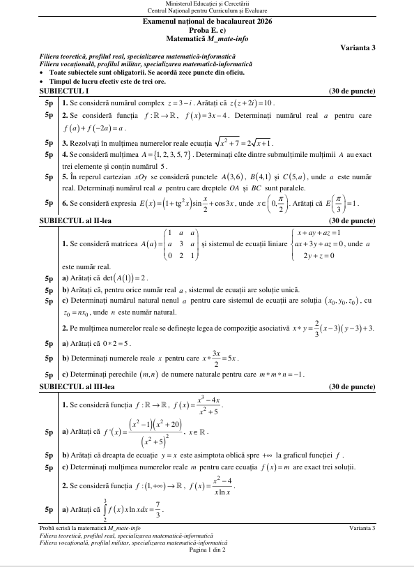 Examenul de BAC la Matematică 2026, pentru elevii de la real, s-a încheiat. Baremul a fost publicat