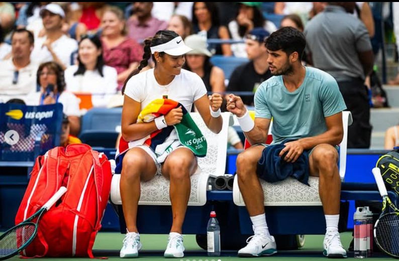 Carlos Alcaraz și Emma Răducanu, în tandrețuri pe terenul de tenis. Deja se vorbește despre o idilă