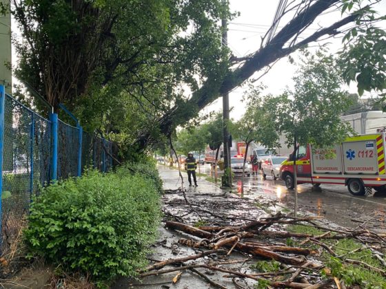 Ploaie torențială în Craiova: Străzi și pasaje inundate și copaci rupți de vânt