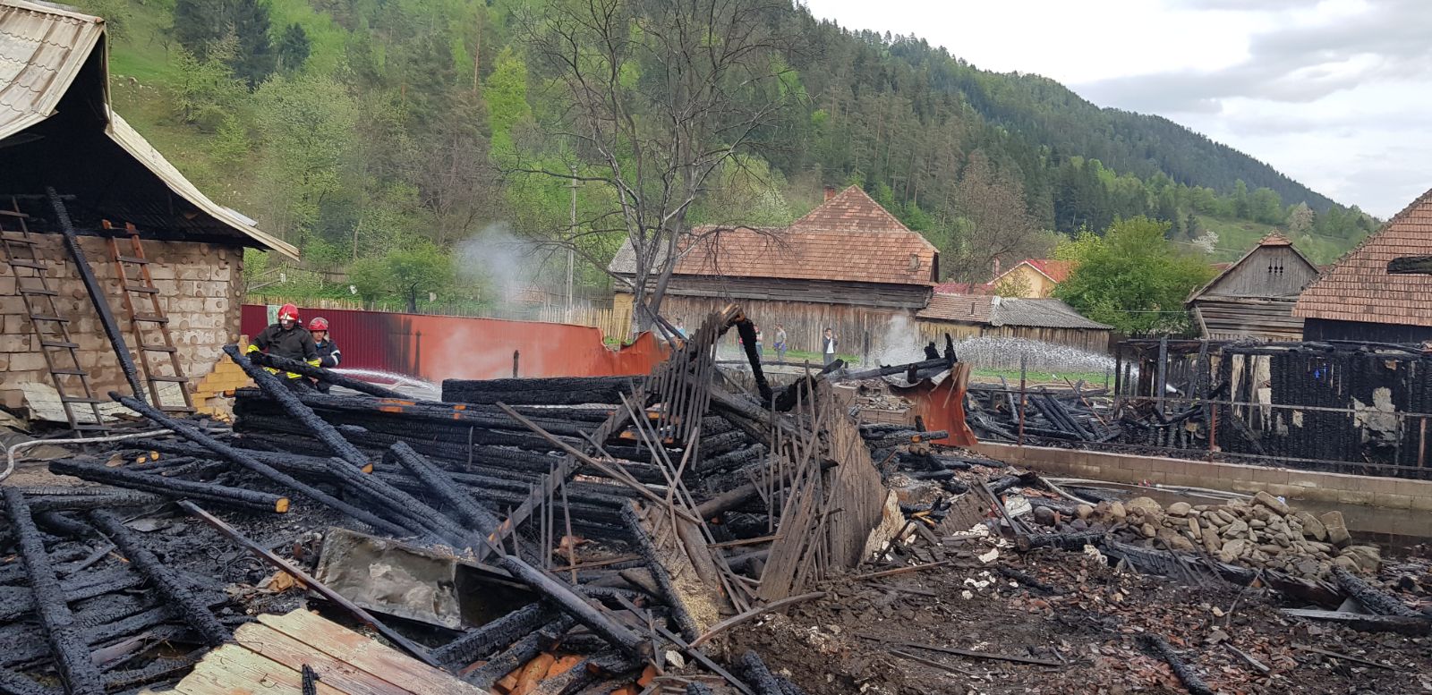 FOTO/Incendiu puternic în Bacău, patru case și două adăposturi de animale fiind cuprinse de flăcări. Focul, pus intenționat