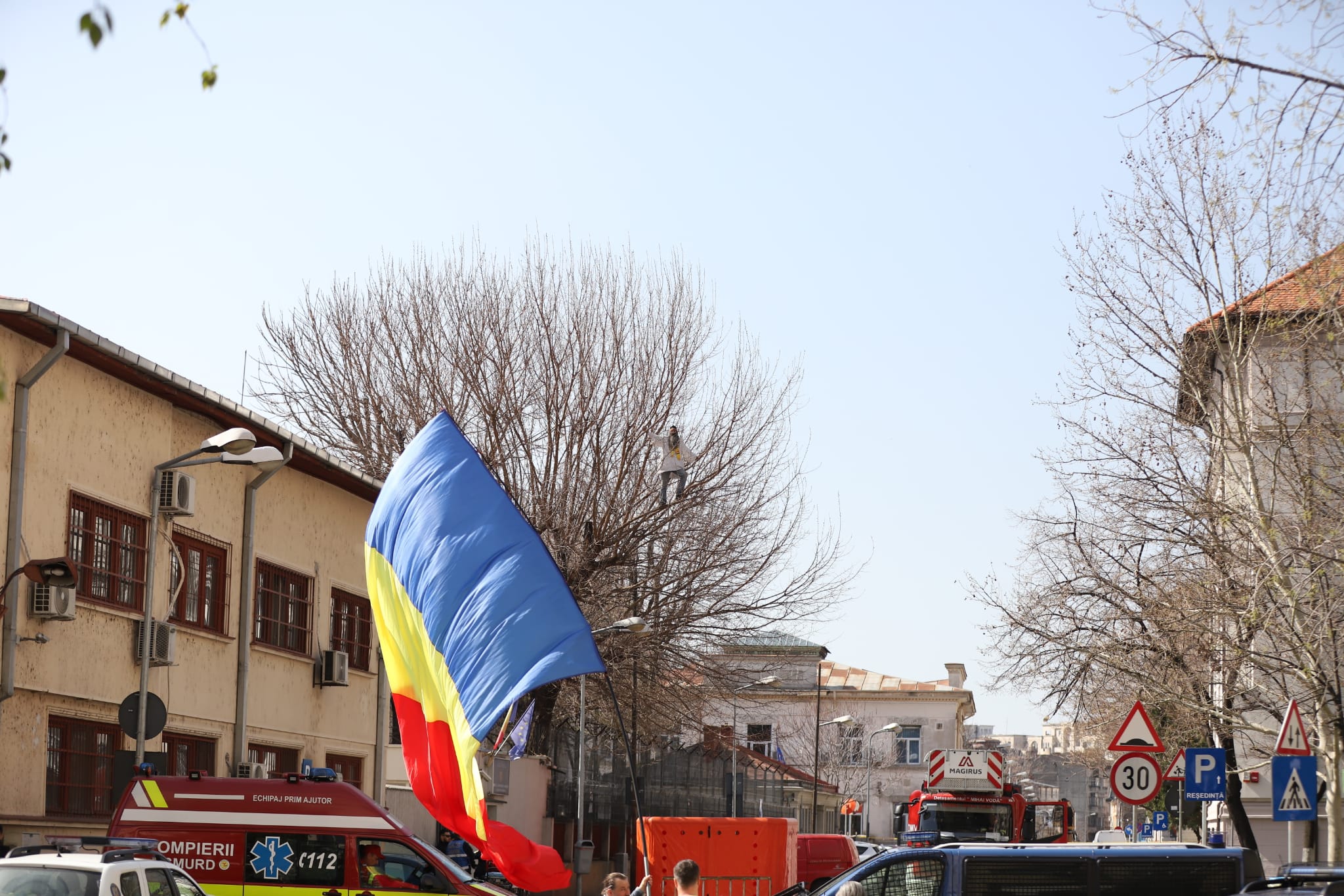 Stegarul dac a coborât din copacul de la Arestul Central al Poliției București după peste 24 de ore. A cântat „Un elefant se legăna pe o pânză de păianjen”