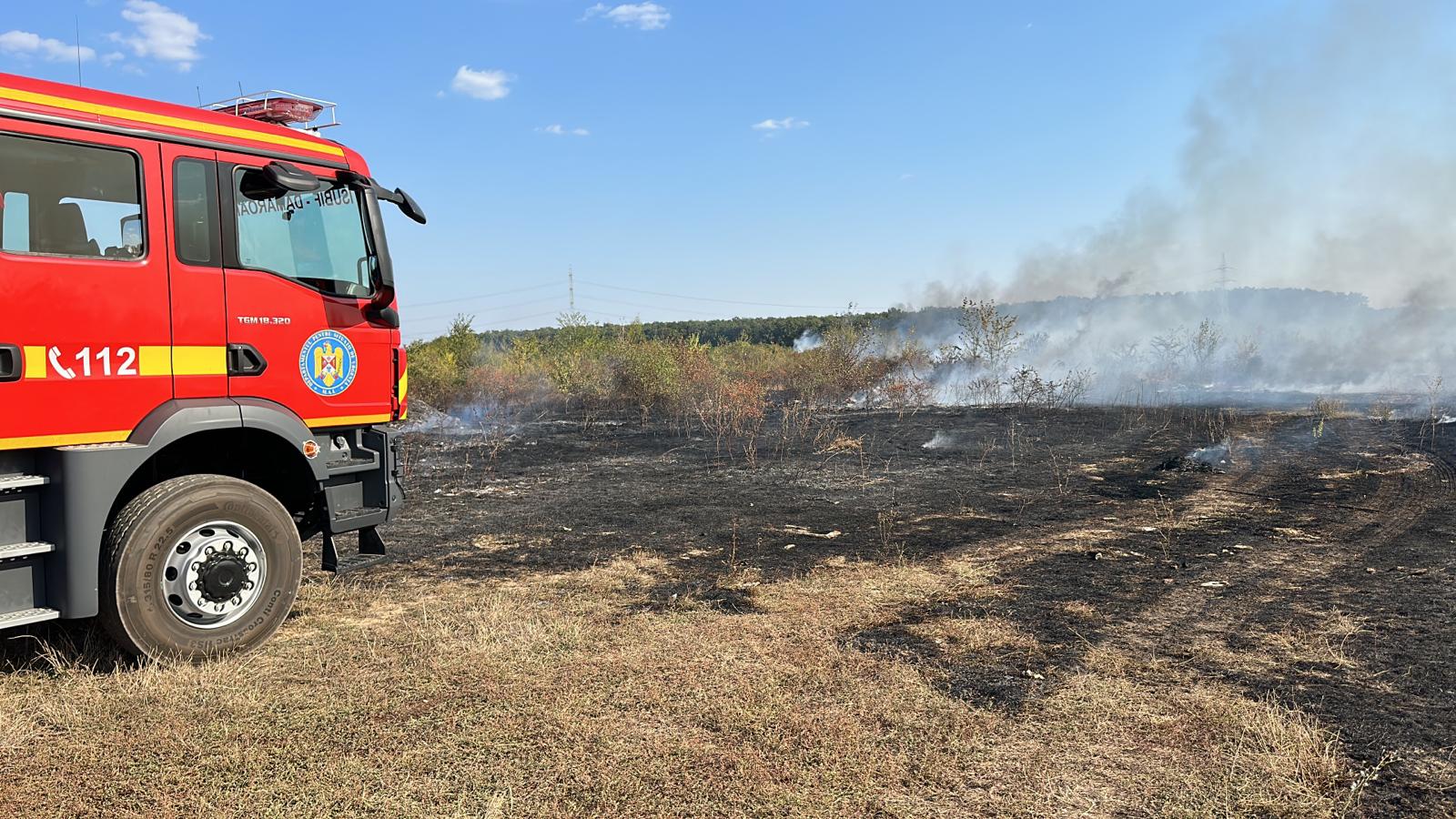 Incendii de vegetație lângă București, 350.000 mp afectați. ISU: „Focul s-a extins din cauza vântului”