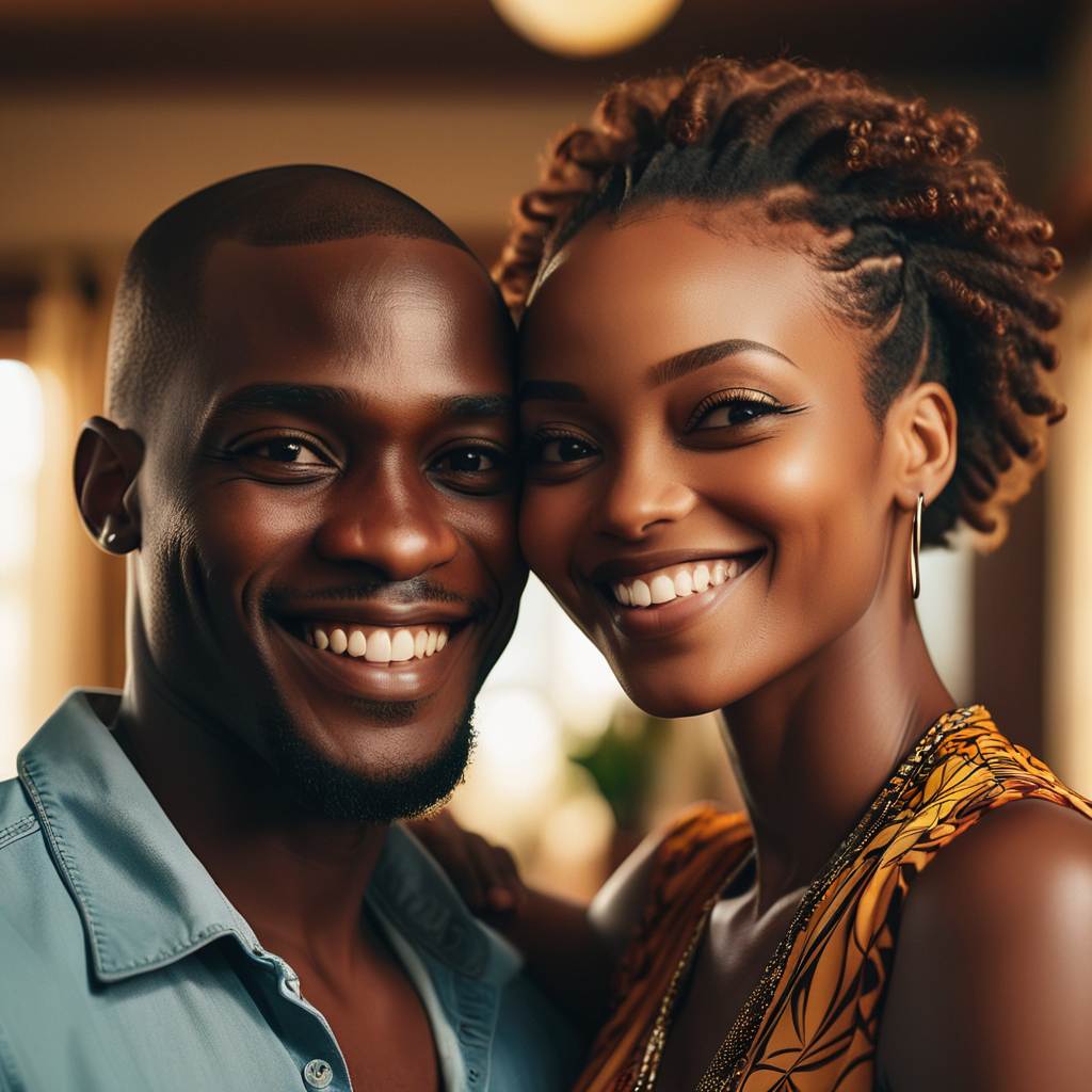 An AI-generated mage of happy African couple at home