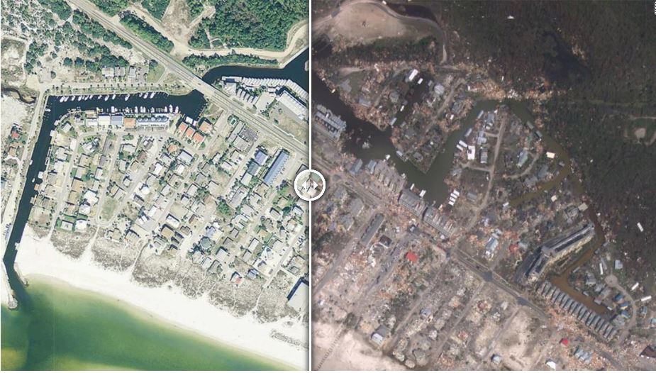 GALERIE FOTO| Mexico Beach din Florida înainte și după uraganul Michael. Imagini de coșmar surprinse din satelit
