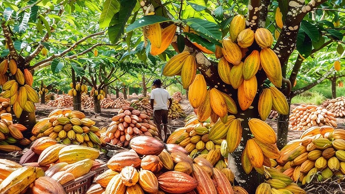 A cocoa plantation in São Tomé and Príncipe, where cocoa remains one of the country’s main agricultural exports.