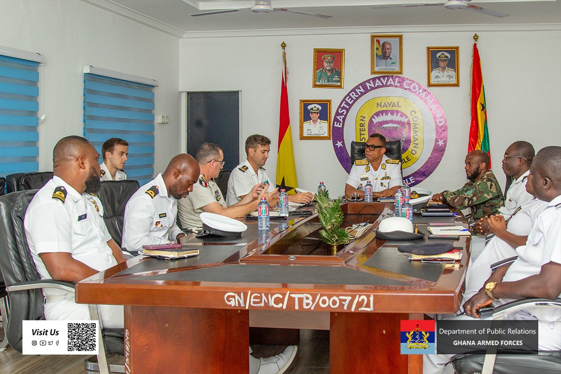 The Tonnerre's Captain, Bolelli paid a courtesy call on Commodore Solomon Asiedu-Larbi, Flag Officer Commanding Ghana’s Eastern Naval Command