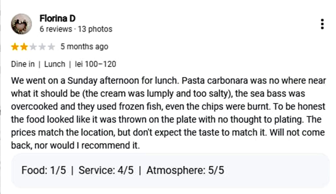 Ce a deranjat-o pe o clientă după ce a comandat paste și pește la restaurantul lui Dani Oțil din București: „Nu voi reveni și nici nu îl voi recomanda”