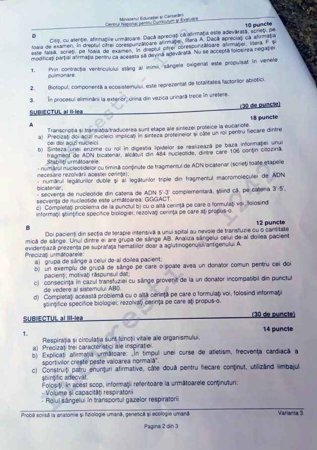 Subiecte Biologie și Anatomie la Bac 2026. Baremul de corectare a fost publicat